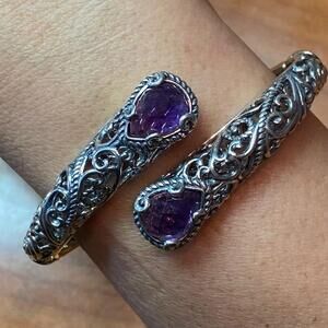 Carolyn Pollack Sterling Amethyst Doublet Overlapping Decorated Hinged Bracelet